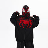 Men Hoodie Spider-Man Embroidered Masked Hooded Sweatshirt Sports Zipper Cardigan Outerwear