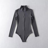 Women T-Shirt High Collar Half Zipper Stretch Slim Fit Long-Sleeved T-shirt