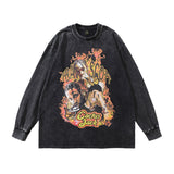 Men Long Sleeve Shirt Retro Washed Vintage Long Sleeve T-shirt Men and Women Vintage Street