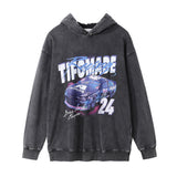 Men Hoodie Printed Washed Distressed Hooded Sweater Men's Loose Long Sleeve