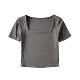 Women T-Shirt Slim-Fit Short-Sleeved T-shirt Summer High Waist Crop Top