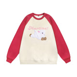 Men Hoodie Flocking Embroidered Animal Crew Neck Sweater