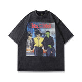 Men T Shirt Cartoon Printed Distressed Short-Sleeved T-shirt for Men and Women