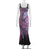 Women Dresses Y2g Long Dress Printed Flowers Suspenders Dress