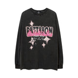 Men Long Sleeve Shirt Vintage Print Distressed Long Sleeve T-shirt Men and Women American Style Hip Hop Loose