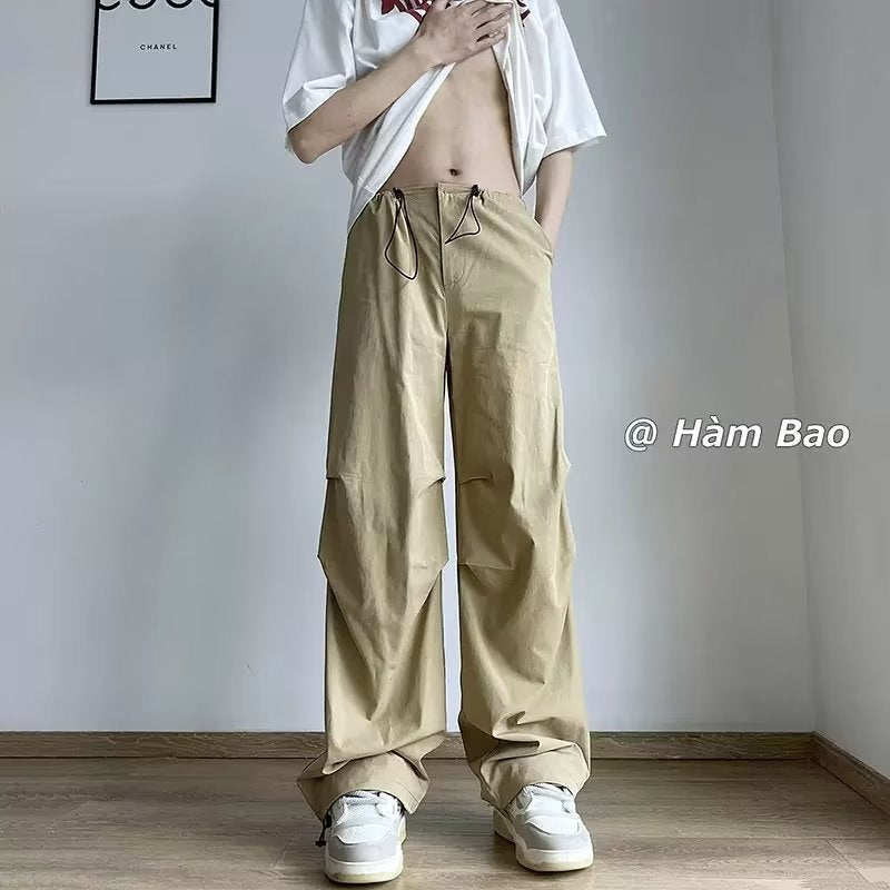 Men Sweatpants Casual Pants Men's Summer Retro Loose Wide Leg Straight