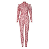 Women Jumpsuit Winter Fashion Printing Long Sleeve Jumpsuit