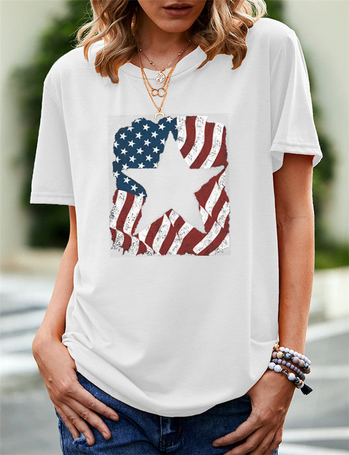 Women's Independence Day T Shirt Pattern Printed Short-Sleeved T-shirt