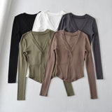 Women T-Shirt Long Sleeve Bottoming Shirt Women Fall Slim Fit V-neck Slimming T-shirt
