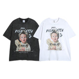 Men T Shirt Hip Hop Portrait Printing Washed Street Style Short Sleeve T-shirt Men and Women