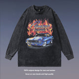 Men Long Sleeve Shirt Racing Printed Washed and Worn Long Sleeve T-shirt Men and Women Couple