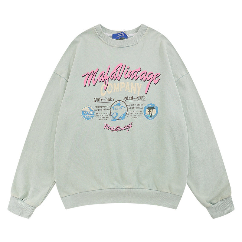 Men Hoodie Sweater Men's Loose Leisure Sports Letter Printing Worn Looking Washed-out