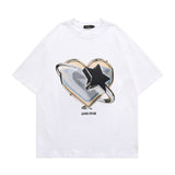 Men T Shirt Heart Printing Short-Sleeved T-shirt Men's Loose Couple Casual
