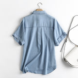 Women T-shirt Denim Shirt Women's Summer Loose Short Sleeve
