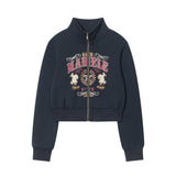Women Hoodie Printed Short Girls' Casual Autumn Long Sleeve Jacket