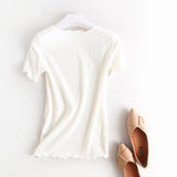 Women T-Shirt Summer Knitted Short-Sleeved T-shirt for Women Short Bottoming Shirt