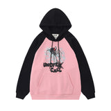 Men Hoodie Spider Web Embroidered Letters Hooded Pullover