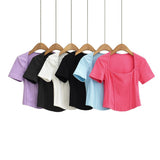 Women's T-Shirt V-neck Short-Sleeved T-shirt Women's Summer High Waist Top