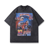 Men T Shirt Portrait Printing Distressed Short-Sleeved T-shirt Men Hip Hop Loose Washed