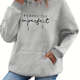 Letter Print Kangaroo Pocket Hoodie Casual Long