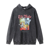 Men Hoodie Worn Looking Washed-out Hooded Pullover Hip Hop Side Seam Sidekick Worn Hoodie