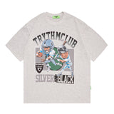Men T Shirt High Street Print Worn Looking Washed-out Short Sleeve T-shirt Men and Women Loose