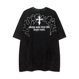 Men T Shirt Vintage Distressed Dark Portrait Wash Couple Short Sleeve T-shirt Men