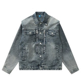 Men Denim Jacket Washed Distressed Denim Jacket Workwear Jacket