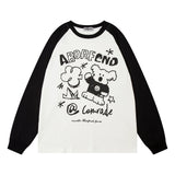 Men Hoodie Cartoon Graffiti Bear Long Sleeve Crew Neck Sweater