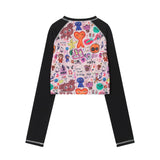 Women Long Sleeve T-Shirt Printed Long Sleeve T-shirt Girls Autumn Casual O-neck Short