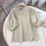 Women T-Shirt Cotton Linen V-neck Batwing Shirt Short Sleeve