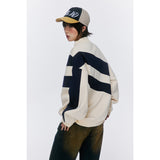 Unisex Hoodie Retro Patchwork Contrast Color Pullover Sweater Men's and Women's Design Sense