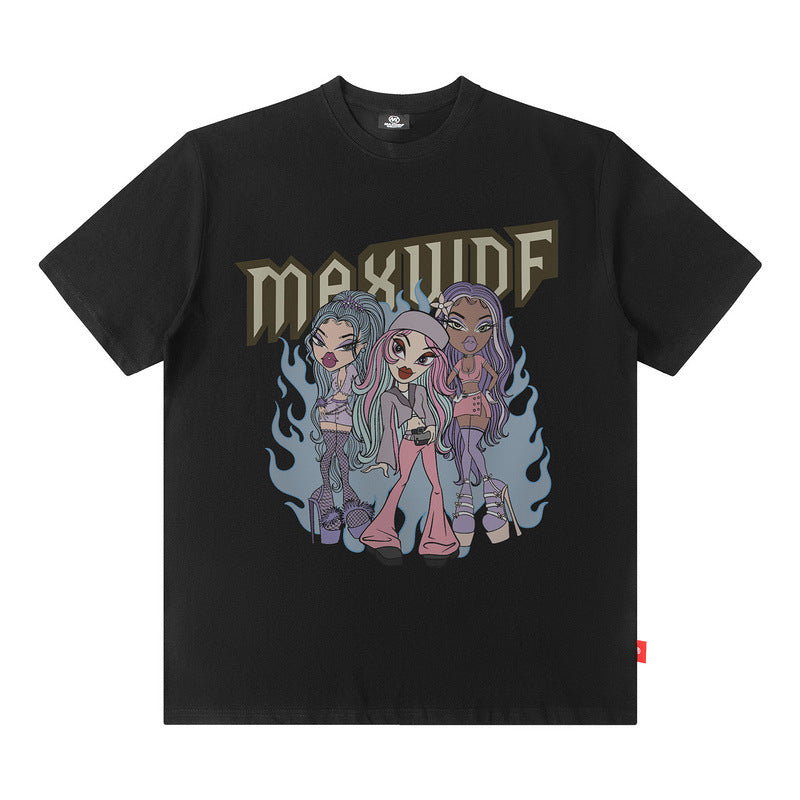 Men T Shirt Cartoon Short Sleeve T-shirt Men's and Women's Ins Fashion Brand American