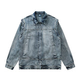 Men Denim Jacket Wash Water Denim Jacket Men's Loose Lapels Zip Jacket