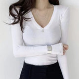 Women Long Sleeve Shirt Skinny Slimming Long Sleeve V-neck Bottoming Shirt