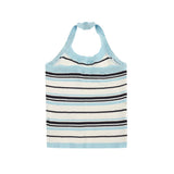Women Vest Knitted Striped Heart-Hanging Girl Summer Casual Contrast Color Short
