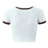 Women T-shirt Spring and Summer Women's Clothing Contrast Color Sleeves Short Top T-shirt