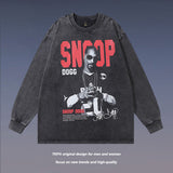 Men Long Sleeve Shirt Printed Washed Distressed Long Sleeve T-shirt Men and Women Vintage