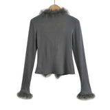 Women T-Shirt Stitching Temperament Long Sleeve Cardigan Women's Short Top