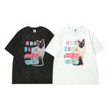 Men T Shirt Vintage Vibe Printed Distressed Couple Short Sleeve T-shirt Men and Women