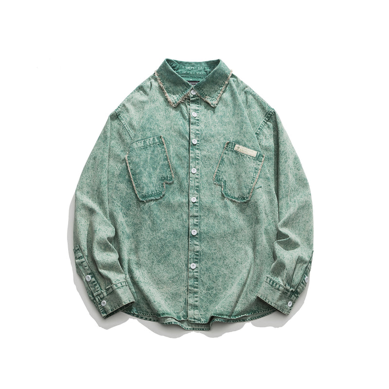 Unisex Jacket Autumn Washed Distressed Loose Shirt Women's Clothing