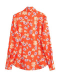 Women T-Shirt Summer Women's Orange Long Sleeve Printed Shirt