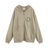 Men Hoodie Masked Zipper Hooded Sweater Men's Worn-out Design Sense Baggy Coat