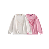 Unisex Hoodie Vintage University Style Butterfly Print Top round Neck Sweater