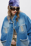 Unisex Jacket Autumn Stand Collar Raw Edge Denim Jacket Women's Clothing