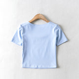 Women T-Shirt Slim-Fit Short-Sleeved T-shirt Summer High Waist Crop Top