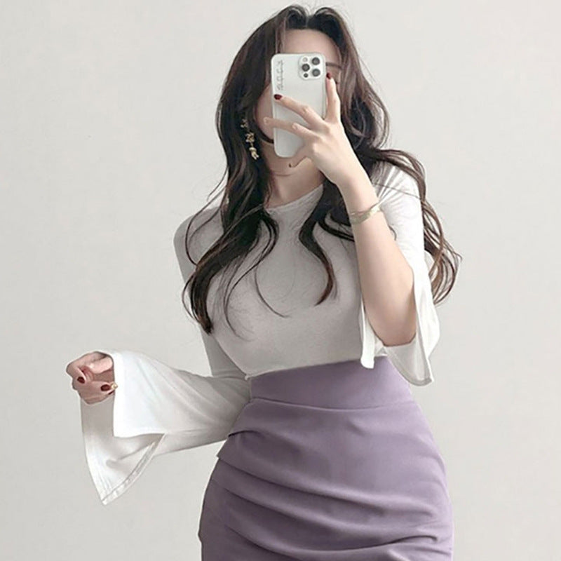 Women's Long Sleeve Shirt Women's Slim Fit Casual Long Sleeve Bottoming Shirt Spring and Autumn