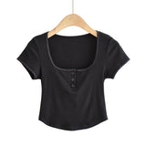 Women T-Shirt Summer Short-Sleeved T-shirt Female Slim Fit Square Collar