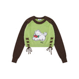 Women Sweater Short Sweater for Girls Autumn Crew Neck Color Matching Sweater