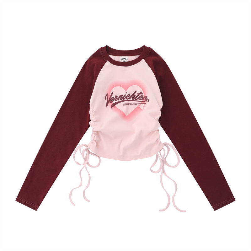 Women Long Sleeve T-Shirt Printed Long Sleeve T-shirt Women's round-Neck Raglan Sleeve Contrast Color Top Autumn